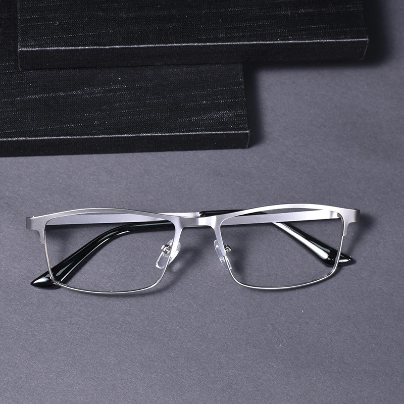 Grauer Rahmen, quadratisch, Anti-Blaulicht-Lesebrille für Herren, Business-Metallrahmen, weitsichtige Vintage-Brille, Lesebrille +125 +175 Image
