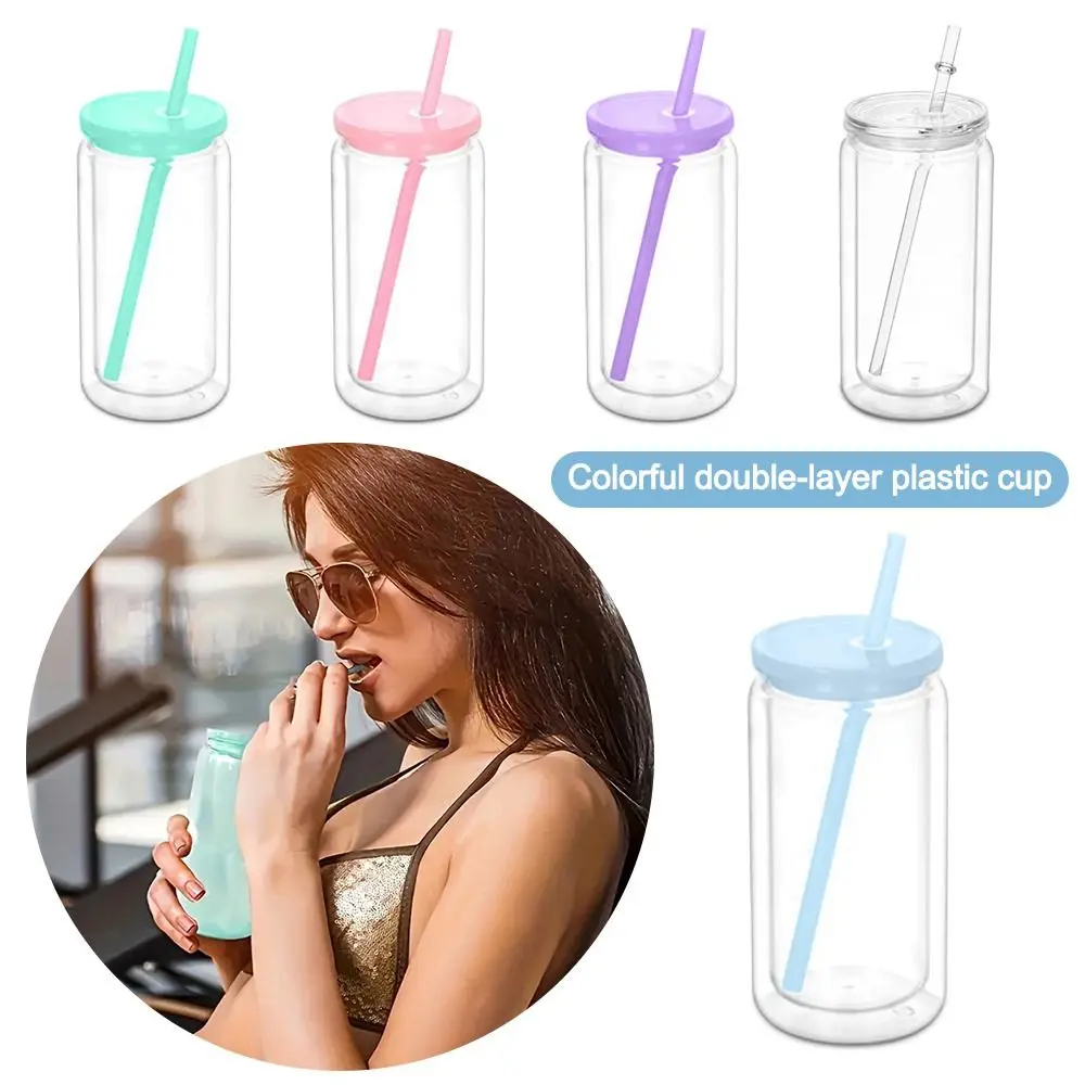 16OZ DIY Schneekugelbecher mit vorgebohrtem Loch, wiederverwendbare Kunststoff-Wasserflaschen, bruchsichere Einmachglasbecher für Weihnachtsgeschenke Image