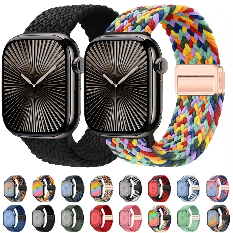 Geflochtenes Nylonarmband für Apple Watch Ultra2/3 49 mm 11 10 9 8 7 46 mm 45 mm 41 mm Metall-Magnetarmband für 6 5 4 SE 44 mm 40 mm Band Image