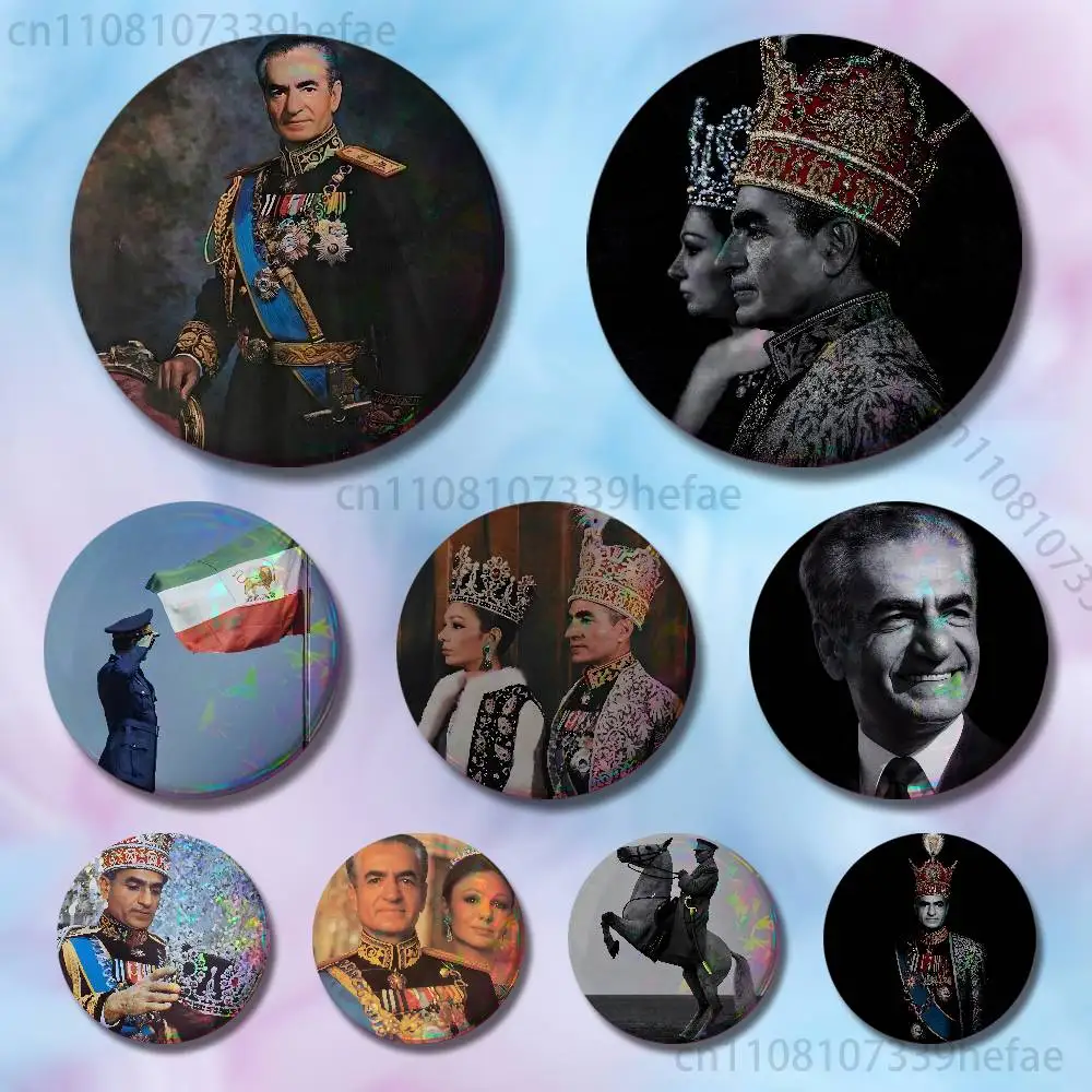 Mohammad R-Reza Pahlavi Iran Insignien-Abzeichen-Etui zur Dekoration, 44 mm, 32 mm, 58 mm, runde Weißblech-Anstecknadel, Brosche, Geschenk Image