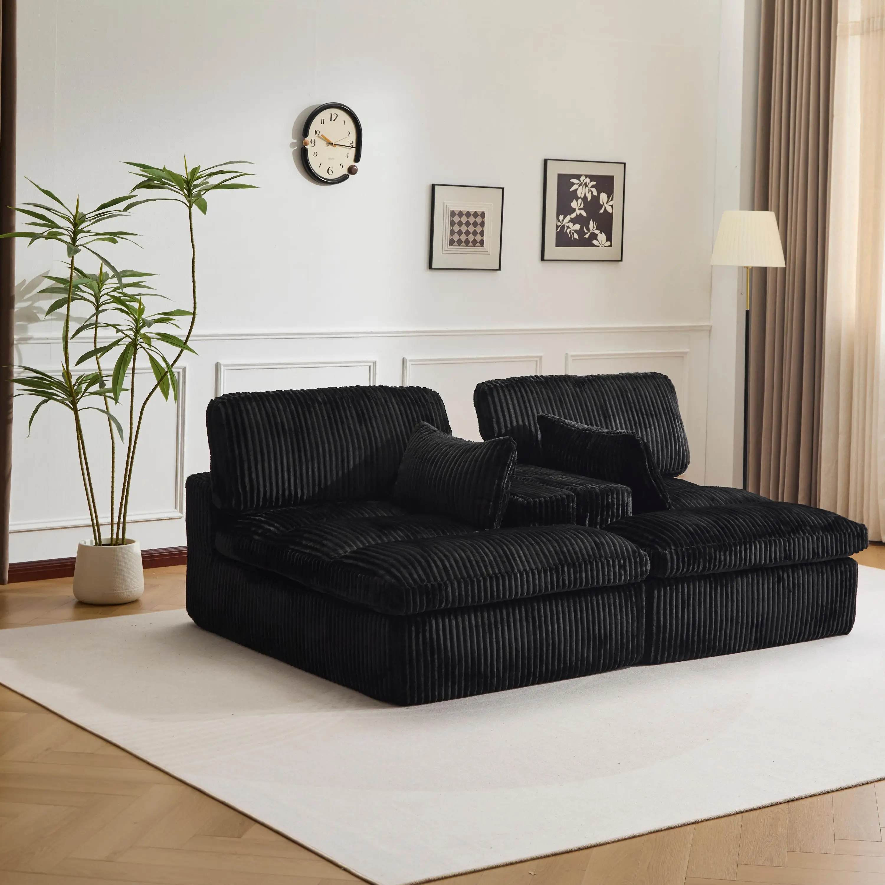 Schwarzes Cord 2-in-1 Schlafsofa, Modernes Bettsofa Ohne Montage, Schlafcouch für Wohnzimmer, Gästezimmer