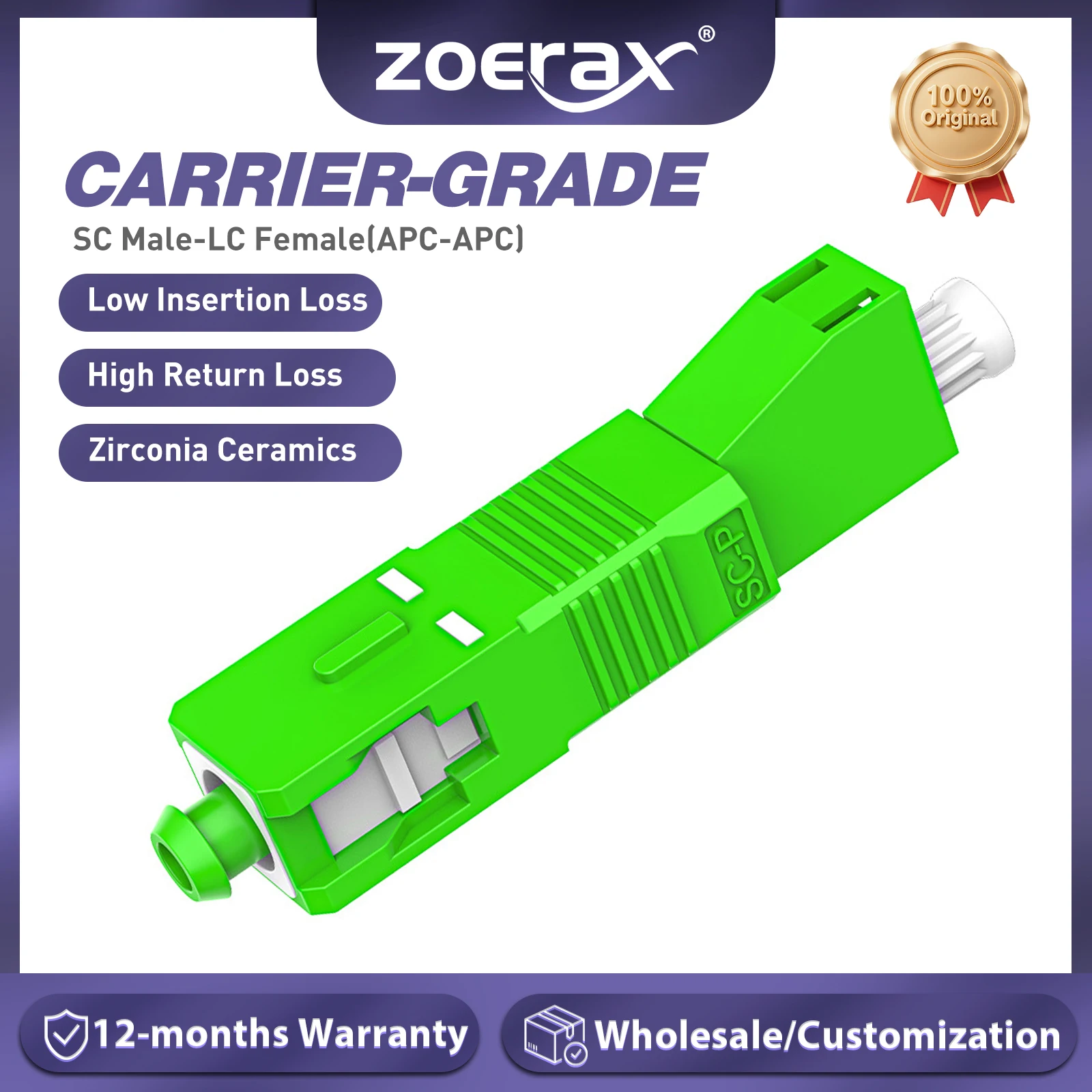 ZoeRax SC/APC Stecker auf LC/APC Buchse Simplex Hybrid Glasfaser-Steckverbinder Singlemode-Adapter für FTTH-Koppler Image
