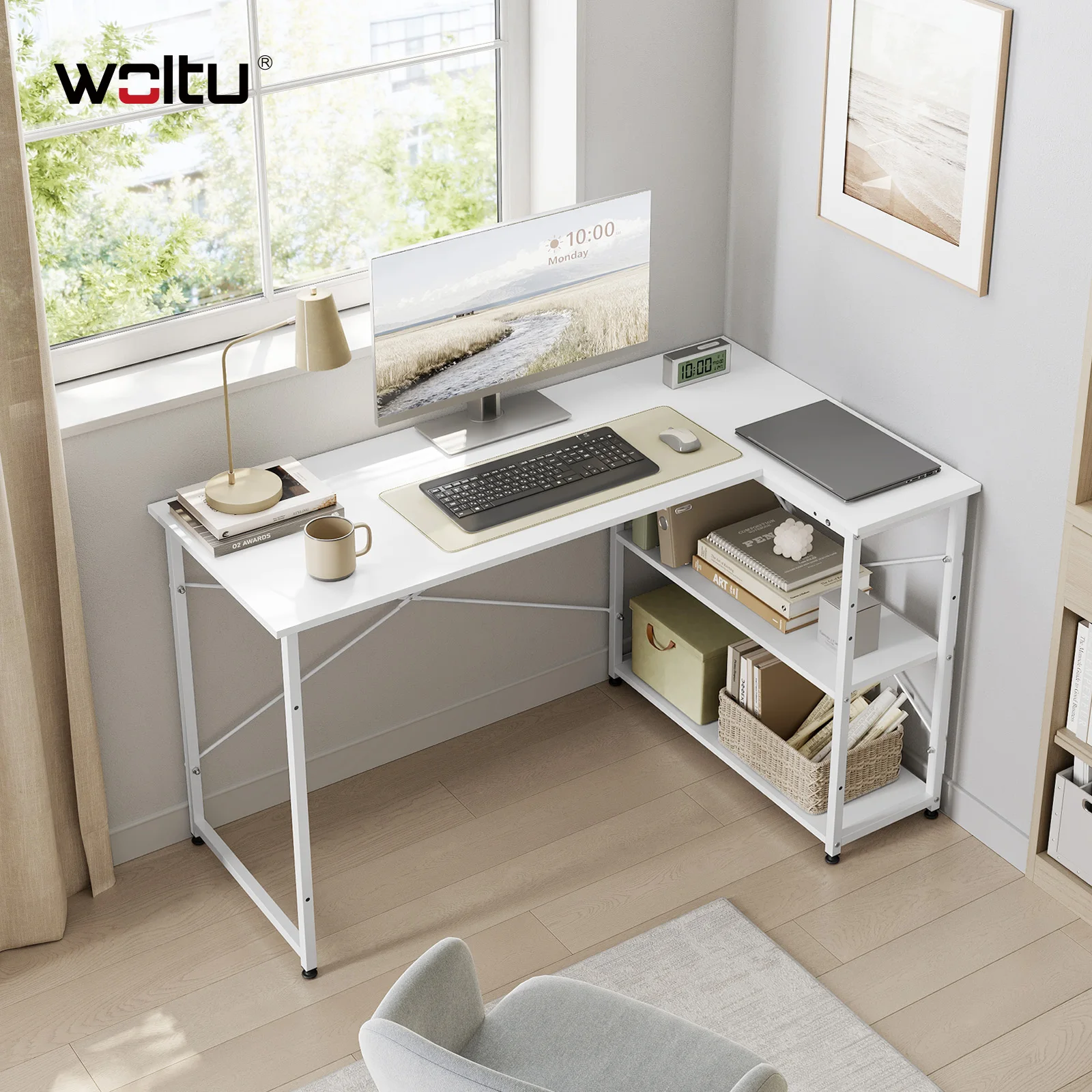 WOLTU 1-teiliger Computertisch, L-förmiger Bürotisch, PC-Laptop-Tisch, Arbeitsplatz, Schreibtisch, Ess- und Gaming-Tisch für Studium und Arbeit