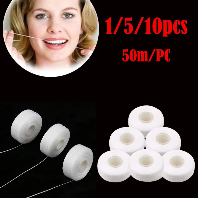 50M/Stück Neue Zahnseide Hochwertige Zahnseide mit integrierter Spule Flachdraht-Zahnseide Minzgeschmack 1/5/10 Stück Image