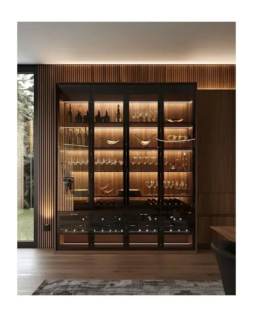 2024 Vermont Moderner Wein-Weinbarschrank mit schmalem Aluminiumrahmen für Zuhause, modulare Designs, komplettes Küchenschrank-Set Image