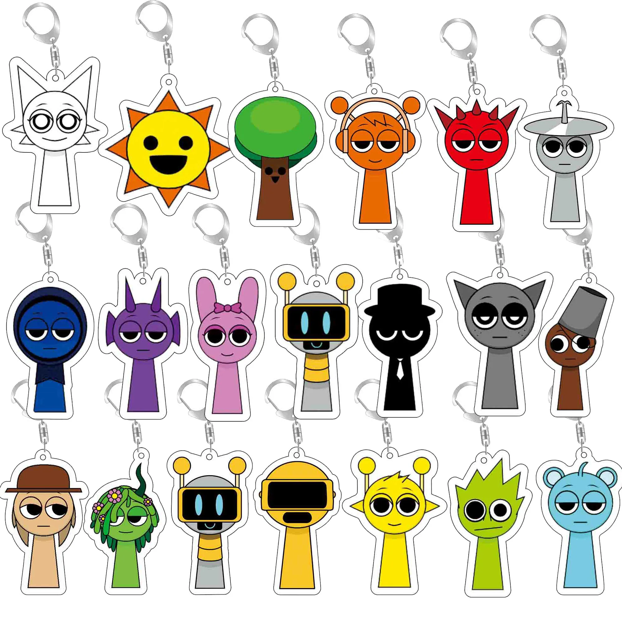 Sprunki Acryl Schlüsselanhänger Mode Schlüsselanhänger Taschenanhänger Geschenk Mädchen Sprunki Oren Raddy Grey Brud Vineria Anhänger Niedlicher Schlüsselanhänger Image