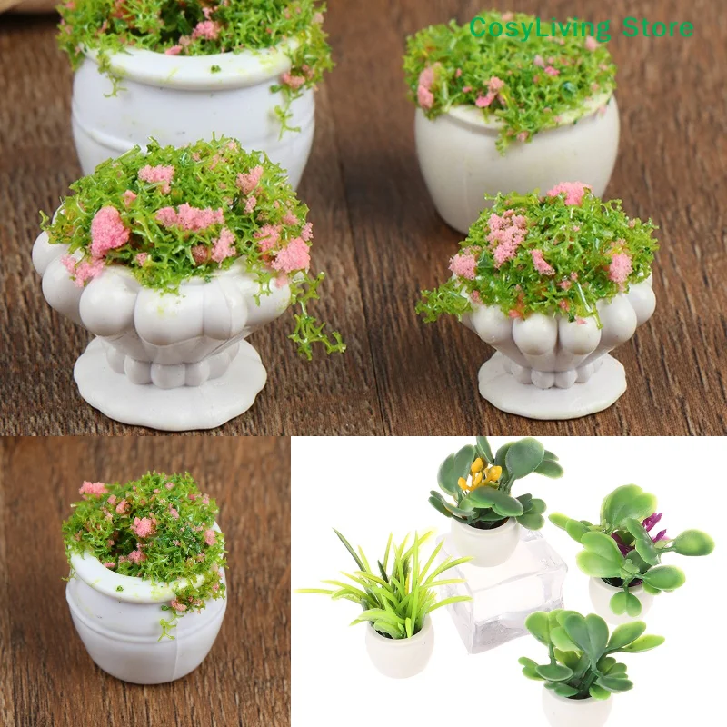 1/2 Stück Mini-Grünpflanzen-Bonsai-Blumentöpfe Desktop-Dekoration Möbel 1:12 Zubehör Image