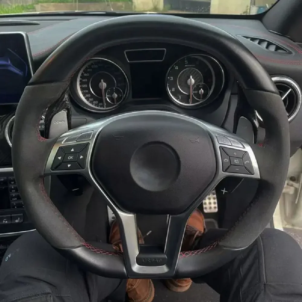Auto-Lenkradbezug, maßgeschneidertes Wildleder-Geflecht für Mercedes Benz A45 AMG W176 C63 W204 CLA C117 CLS S-Modell 2011–2016 Image
