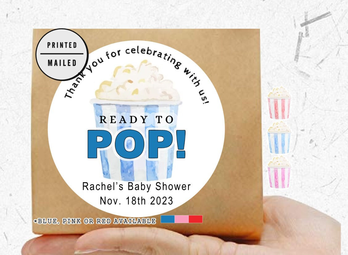"Adesivi per bomboniere \"Pronti a scoppiare i popcorn\", etichette per baby shower, etichette per bomboniere, adesivi per baby shower di ringraziamento"