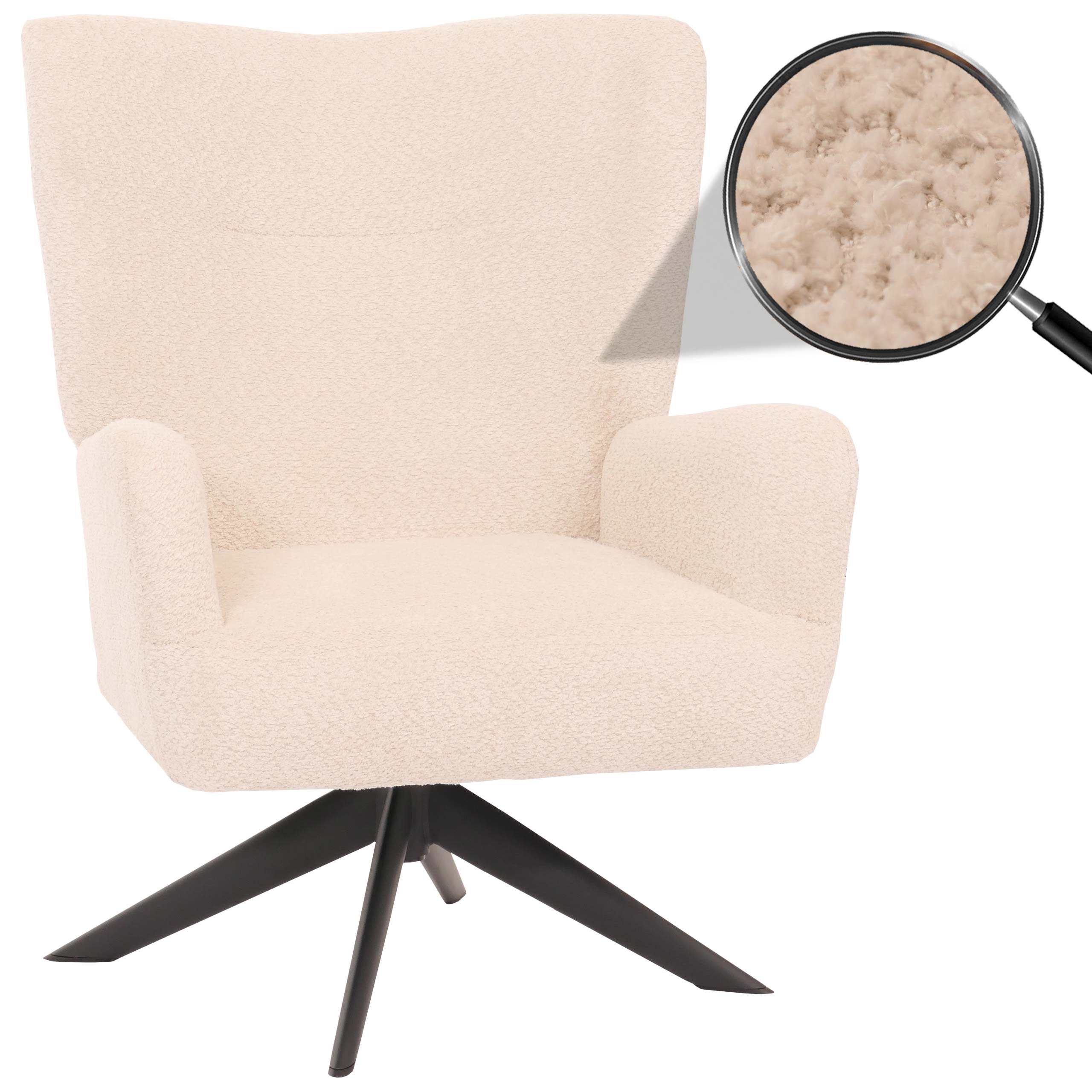 Lounge-Sessel HWC-N65, Cocktailsessel Polstersessel Relaxsessel, drehbar, Stoff/Textil Chenille Metall ~ creme-beige Image