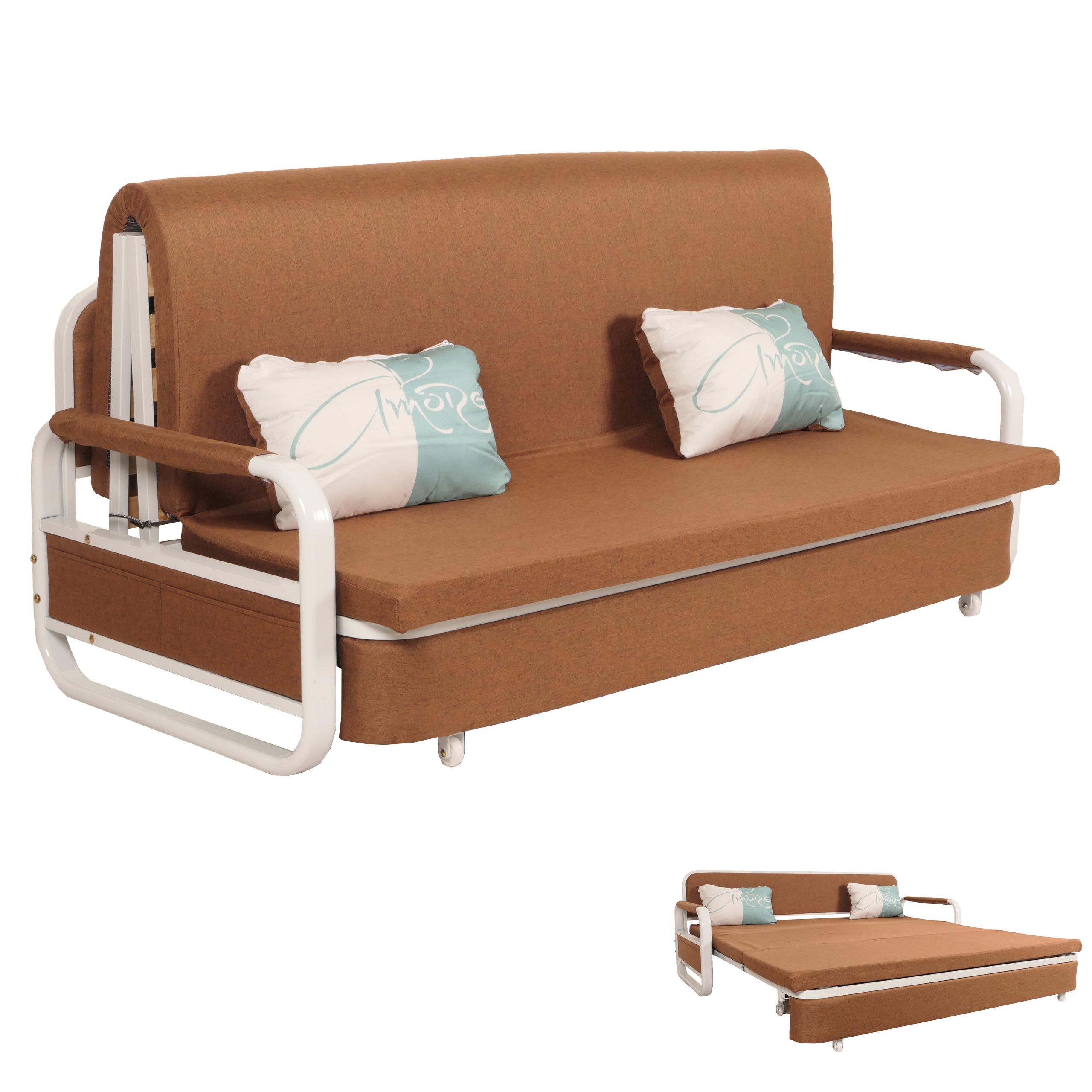 Schlafsofa HWC-M83, Schlafcouch Couch Sofa, Schlaffunktion Bettkasten Liegefläche, 190x185cm ~ Stoff/Textil braun - www.heute-wohnen.de
