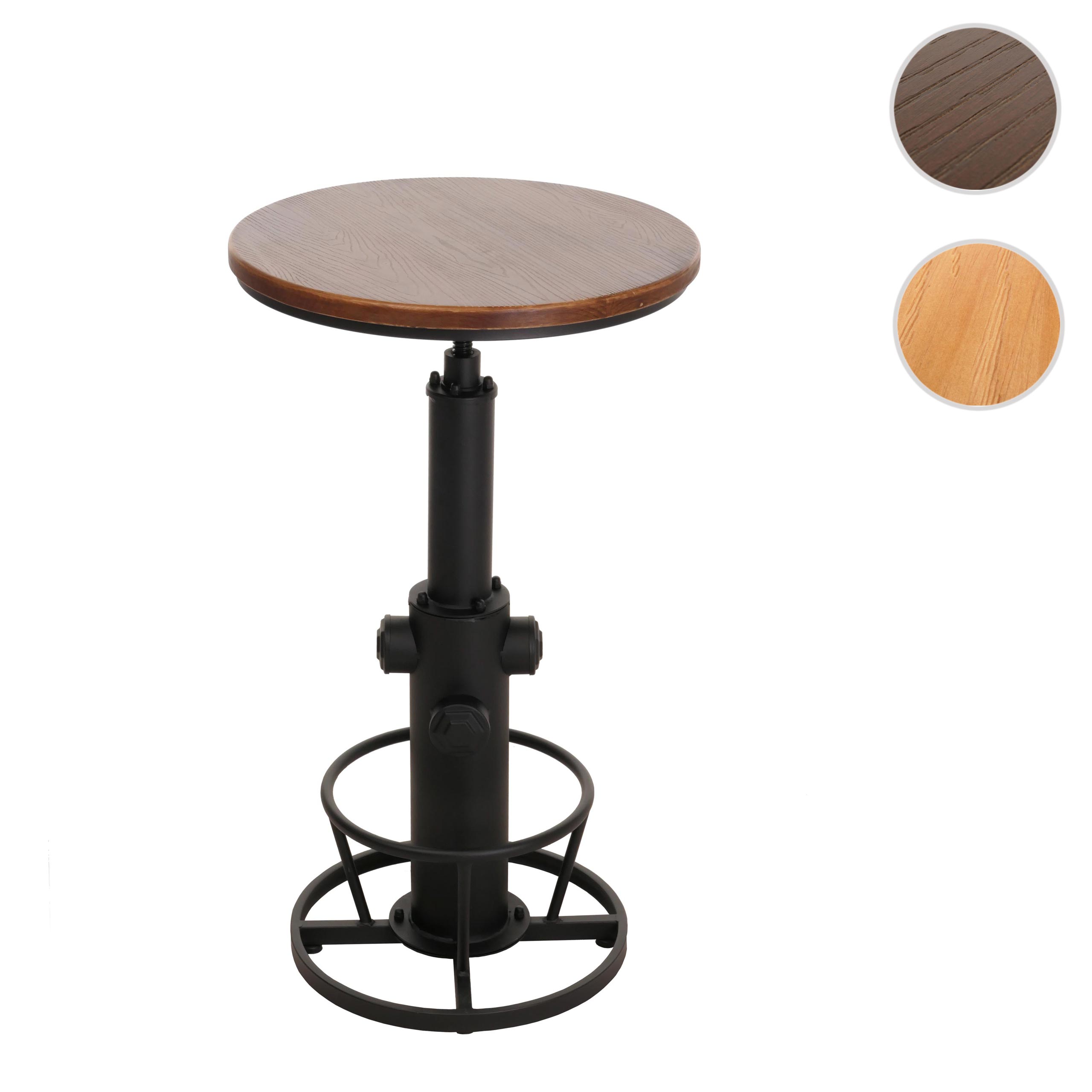 Bartisch HWC-N20, Bistrotisch Thekentisch, höhenverstellbar drehbar Fußablage Industrial Massiv-Holz Ø 61 cm ~ natur Image