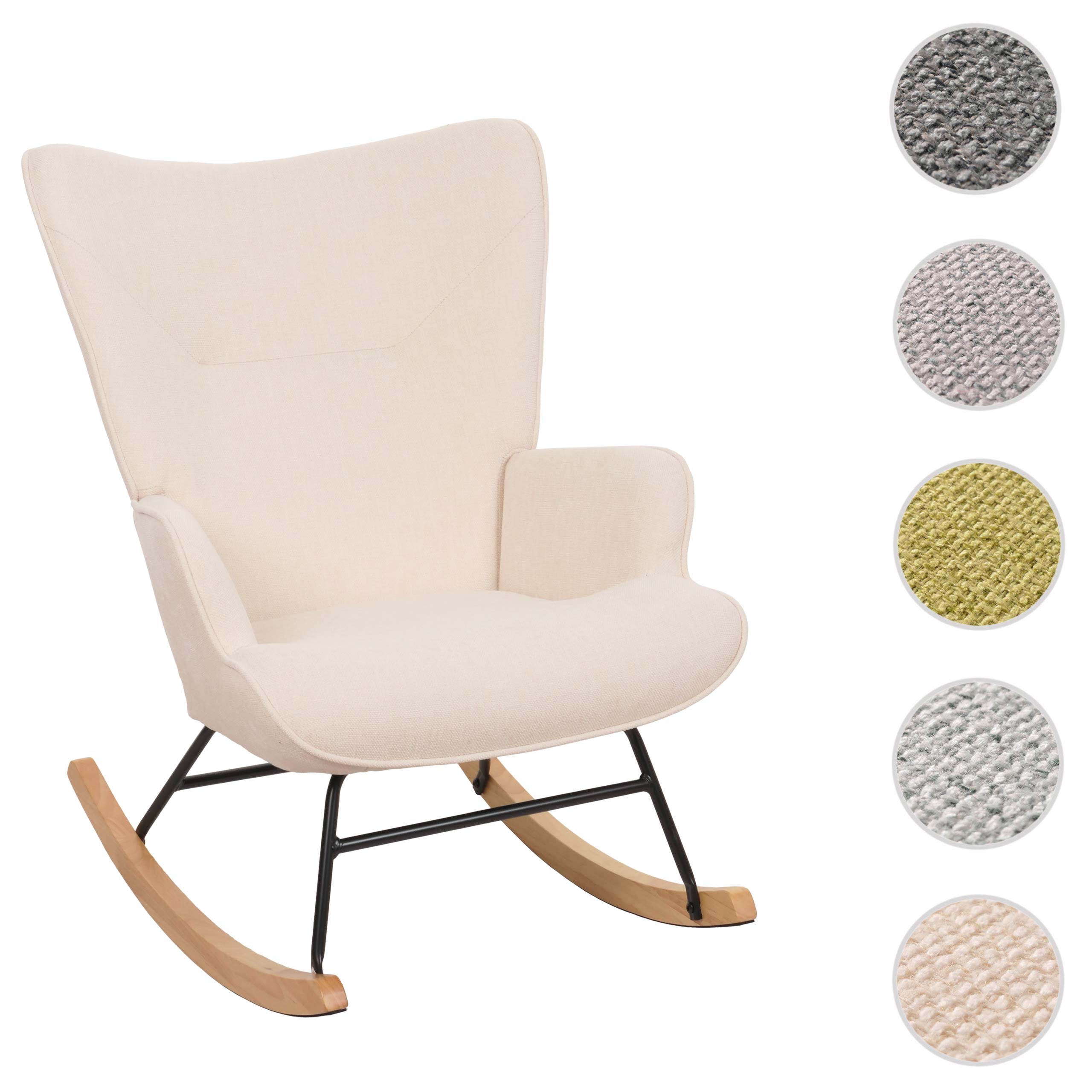 Schaukelstuhl HWC-N14, Schwingstuhl Relaxsessel Fernsehsessel, Massiv-Holz Metall Stoff/Textil 320g/m² ~ hellgrau Image