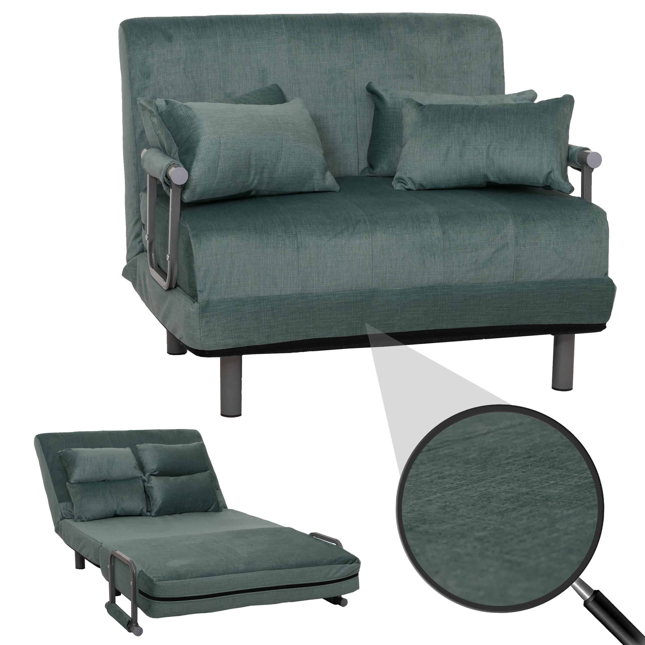 Schlafsessel HWC-K29, Klappsessel Schlafsofa Gästebett, Liegefläche 190x100cm, Stoff Chenille (370g/m²) ~ blau-grün Image