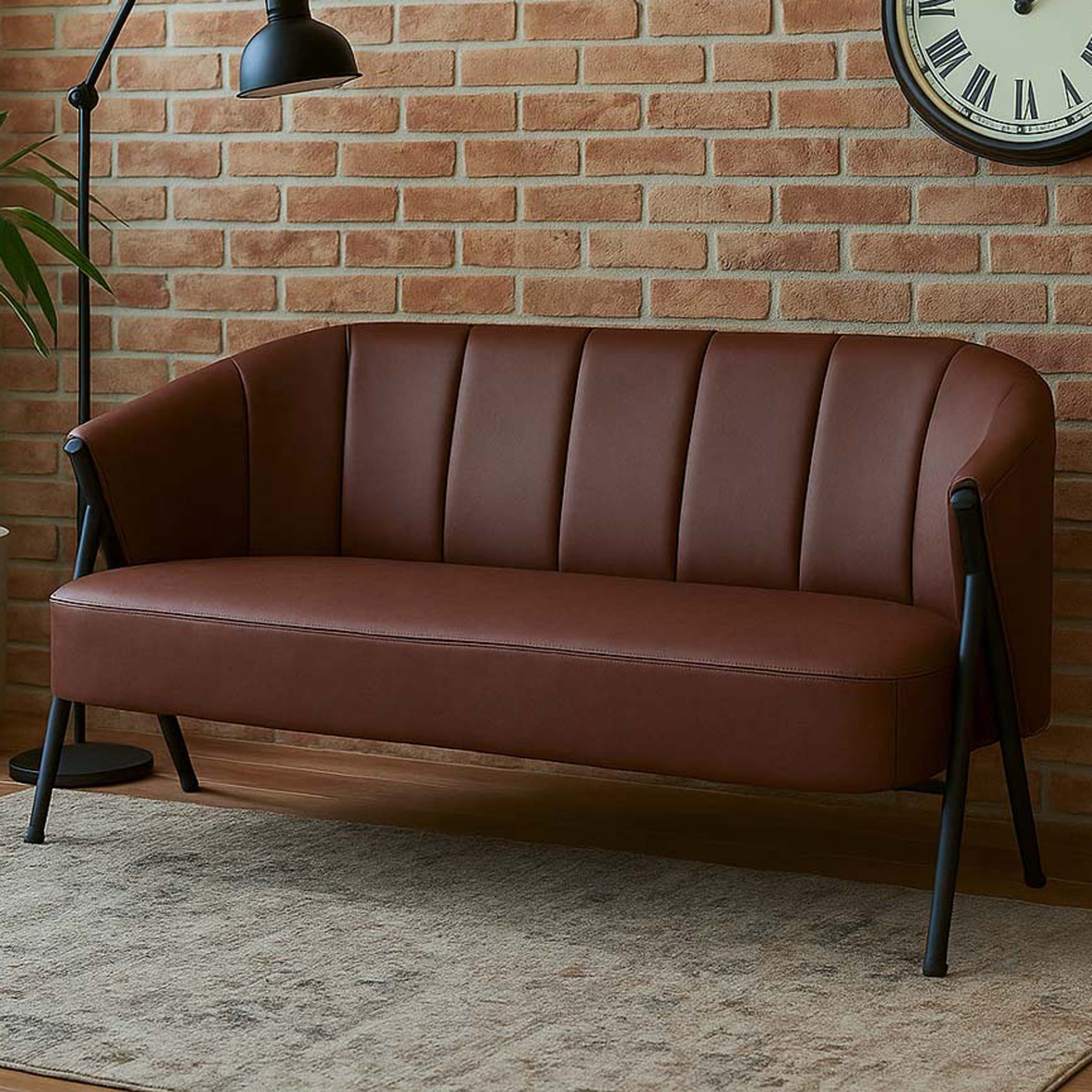 2er-Sofa HWC-P30, Zweisitzer Polster-/Lounge-Sofa Couch Vintage Retro Industrial Metall Kunstleder ~ rostrot Image