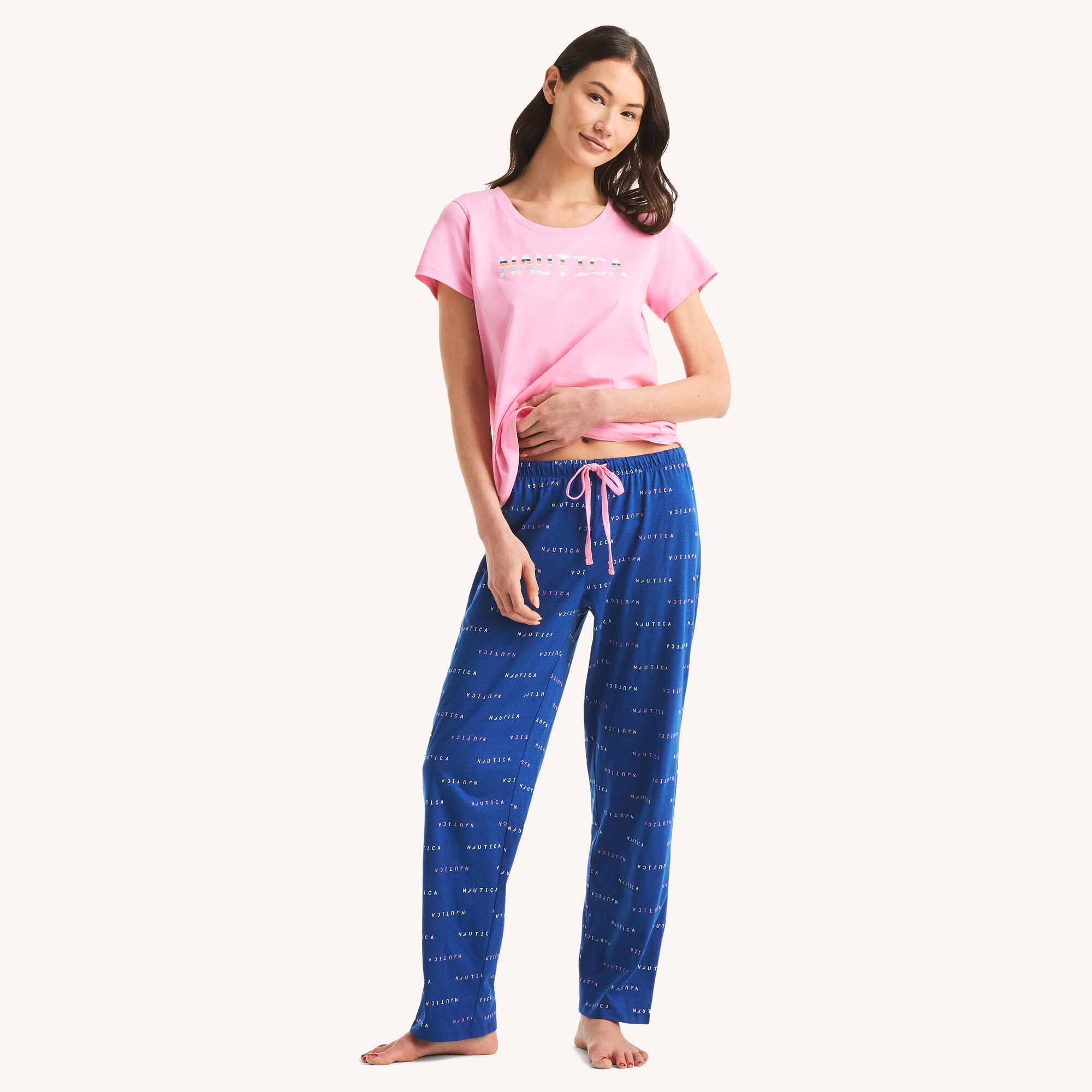 Nautica Women's Printed Pajama Pant Set 454 (Distressed Blue Wash), L