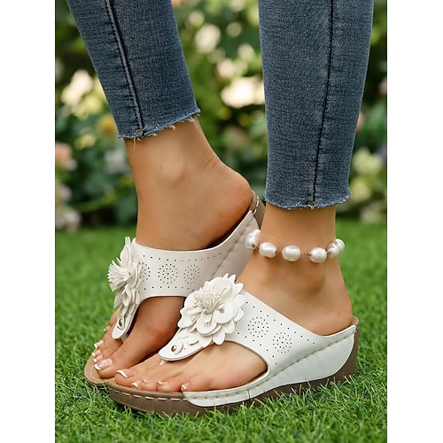 Zehenstegsandalen mit Blumenmuster und gepolstertem Fußbett für Damen, lässige Sommersandalen für Damen, ideal zum Spazierengehen, für Urlaub, Strand und Reisen Alltagskleidung Image