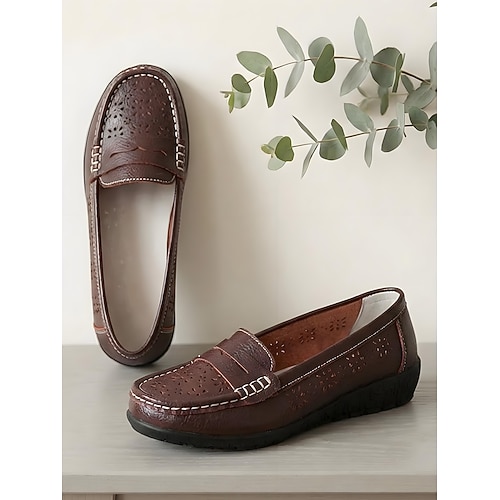 Weiche Damen-Mokassins aus Kunstleder mit atmungsaktivem Cutout-Design, leichte und bequeme Ballerinas für Damen, ideal für Freizeit, Spaziergänge, Arbeit und Reisen. Alltagskleidung Image