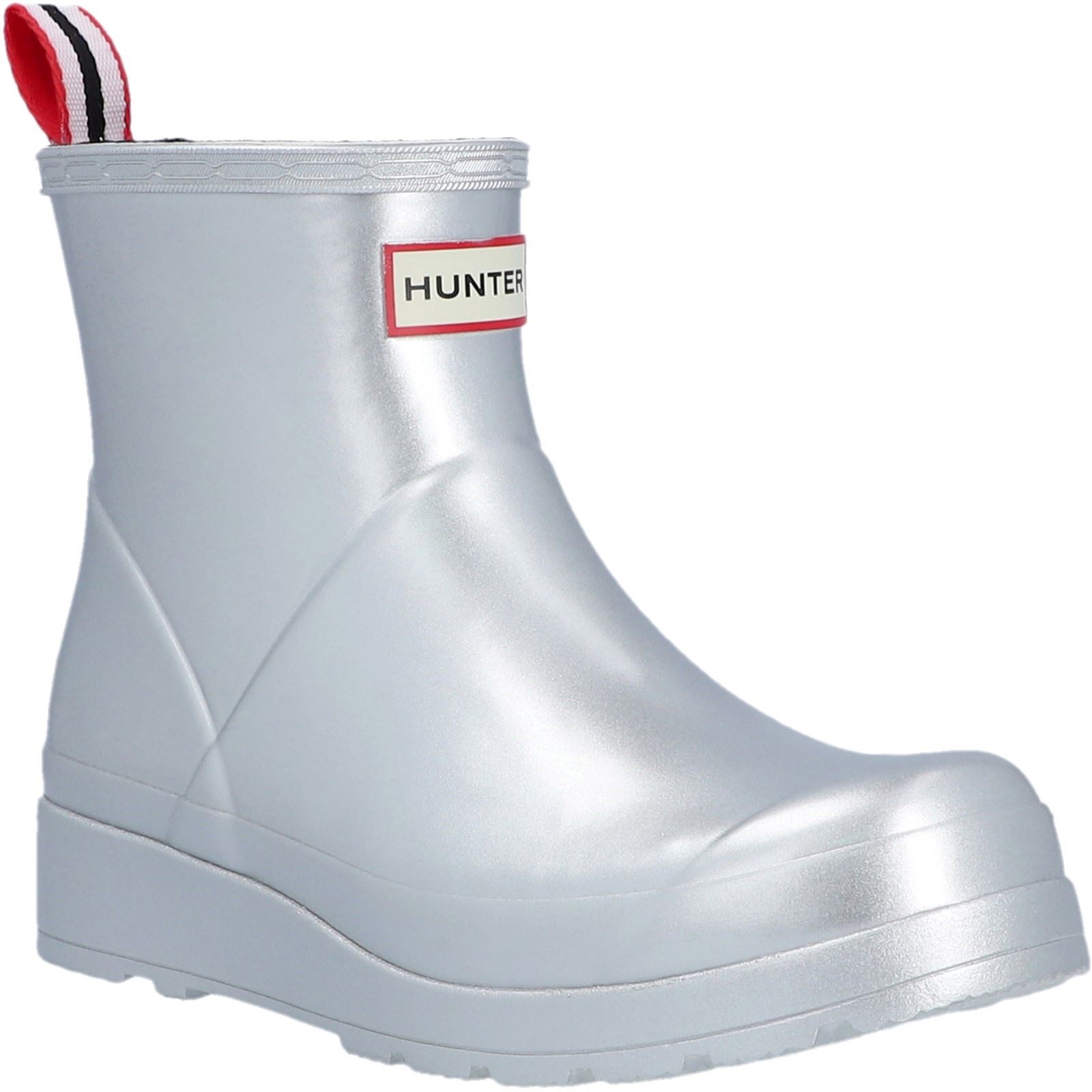 Hunter Play Kurzstiefel Metallic Gummi Damen Silber Gummistiefel
