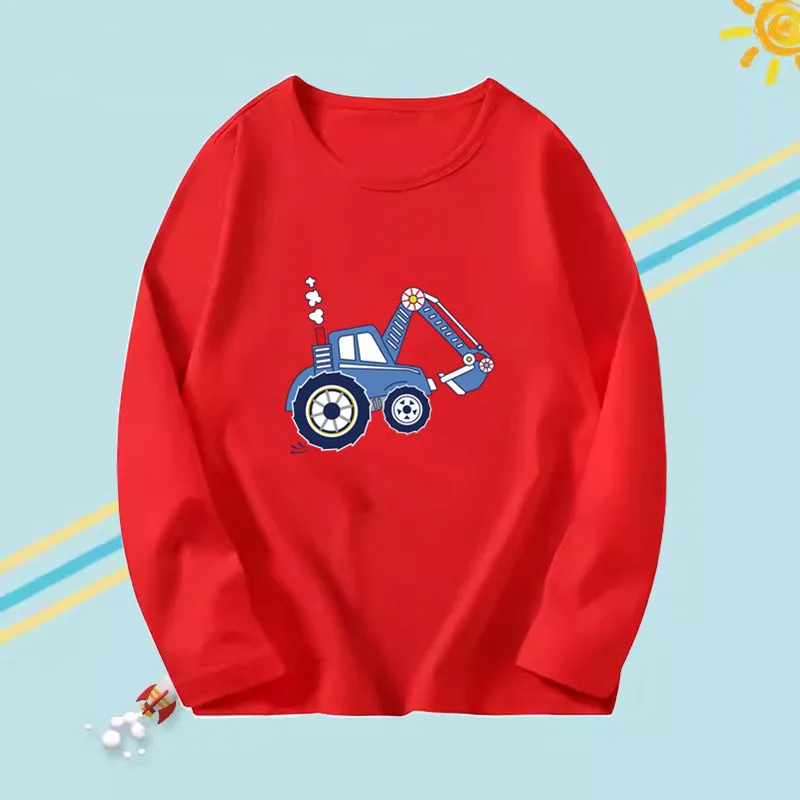 2024 Frühling Herbst Jungen T-Shirts Niedliche Bagger-T-Shirts für kleine Jungen Kinder-Basis-T-Shirts Kinder Langarm-Baumwoll-T-Shirts Image
