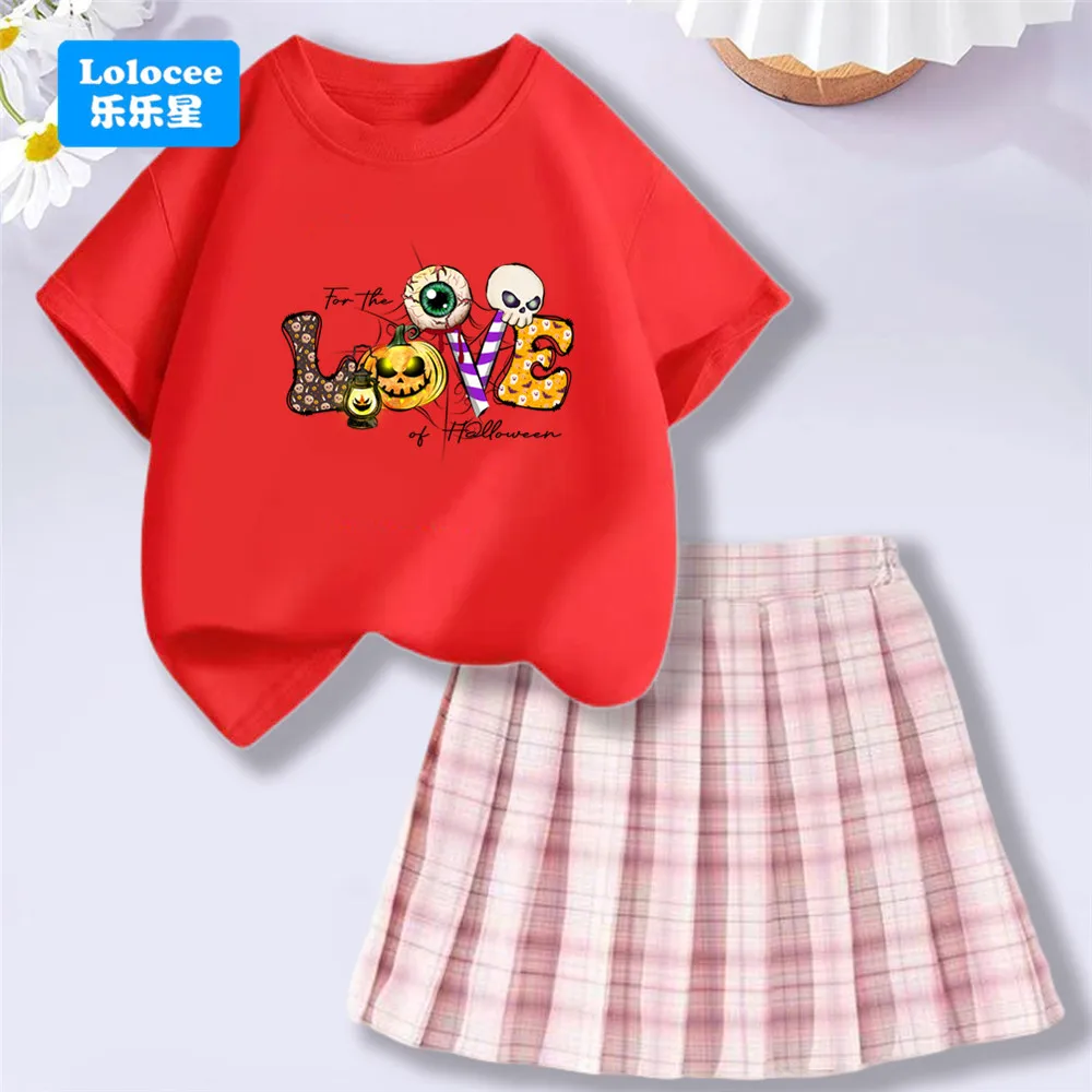 Halloween Rock Set Nette Geist Kurzen Ärmeln Rock Anzug Glücklich Festival Kind T-shirt Falten Rock Student Mode Outfit WSJLV1 Image