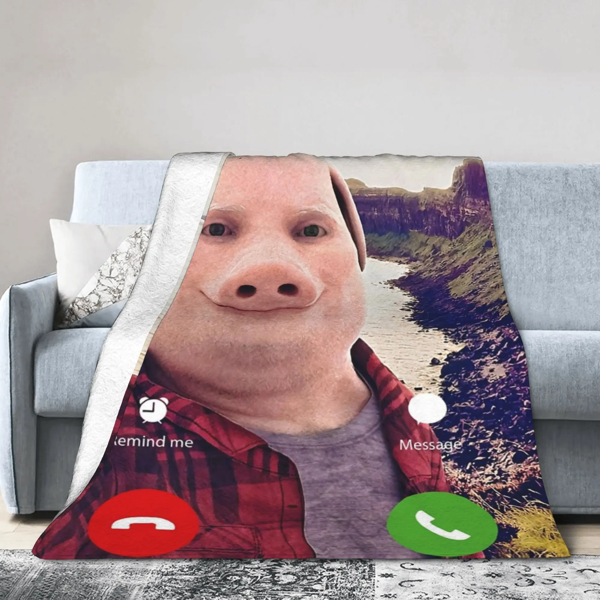 John Pork Is Calling Lustige Antwort Anruf-Telefondecke, Fleece-Druck, multifunktionale warme Überwurfdecke für Bett, Auto, dünne Plüschdecke Image
