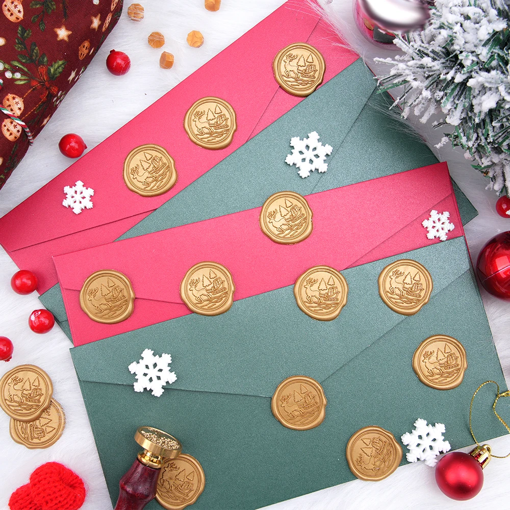 30 Stück Weihnachtselemente Wachssiegel Aufkleber Frohe Weihnachten Selbstklebende Stempel Einladungsumschlag Aufkleber für Einladungskarten Image