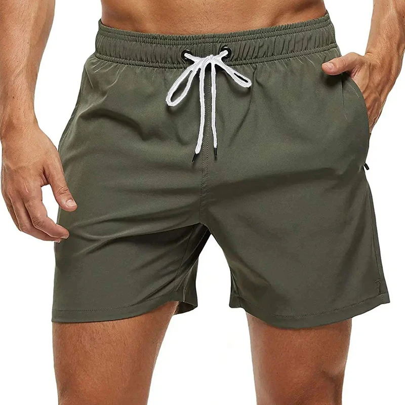 Herren-Badehose, Strandshorts, Kordelzug mit Netzfutter, elastische Taille, einfarbig, atmungsaktiv, weich, lässig, täglich, Streetwear Image