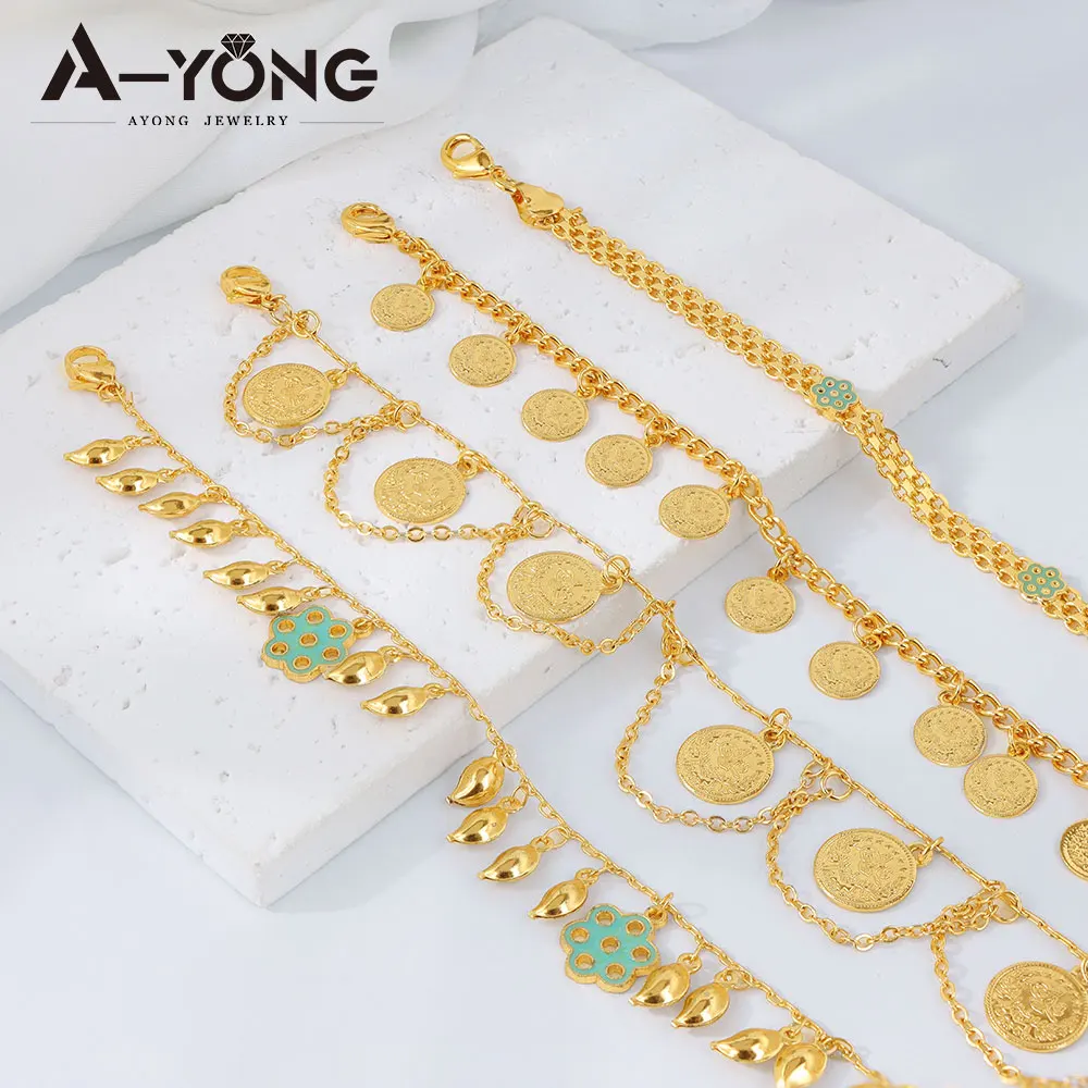 Dubai Muslim Gold Farbe Fußkettchen Ketten 21k Gold Überzogene Türkische Vintage Münzen Füße Knöchel Armband Arabisch Frauen Party schmuck