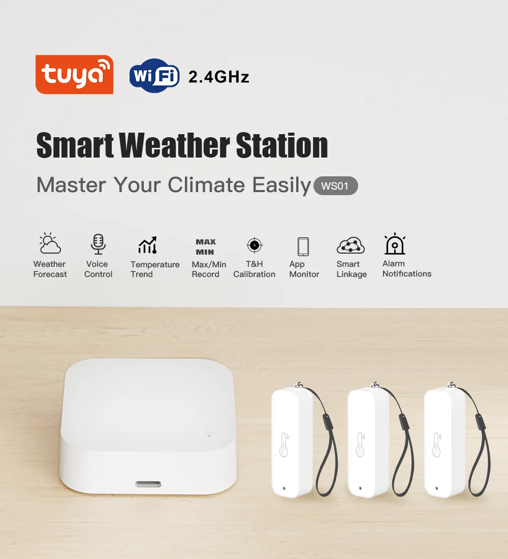 Tuya WiFi Wetterstation Temperatursensor Smart Thermohygrometer Kit 433 MHz Thermohygrometer mit App-Alarm funktioniert mit Alexa Image
