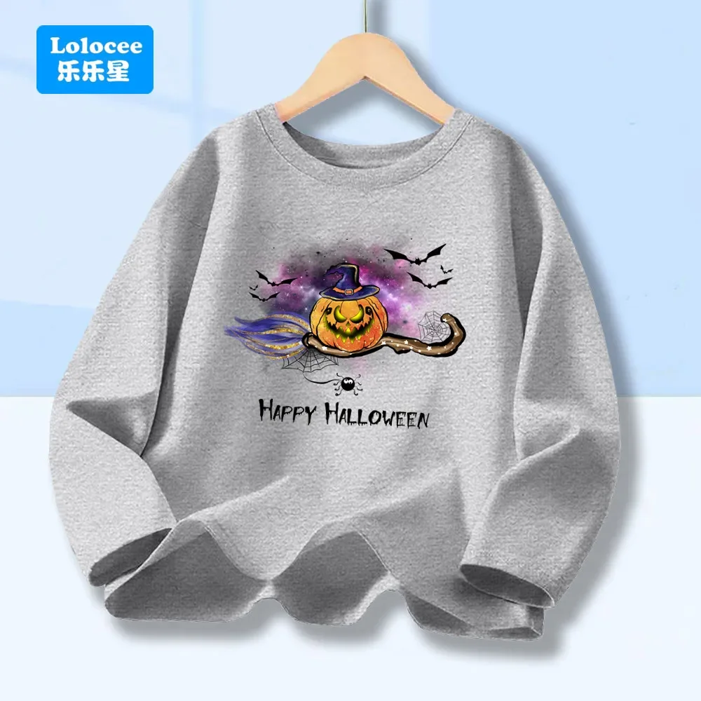 Kinder Vintage Halloween T-Shirt Gruselige Hexe T-Shirt Fliegender Besen Kürbis Herbst Tops T-Shirt Süßes Langarm Süßes oder Saures TShirt WSJSB1