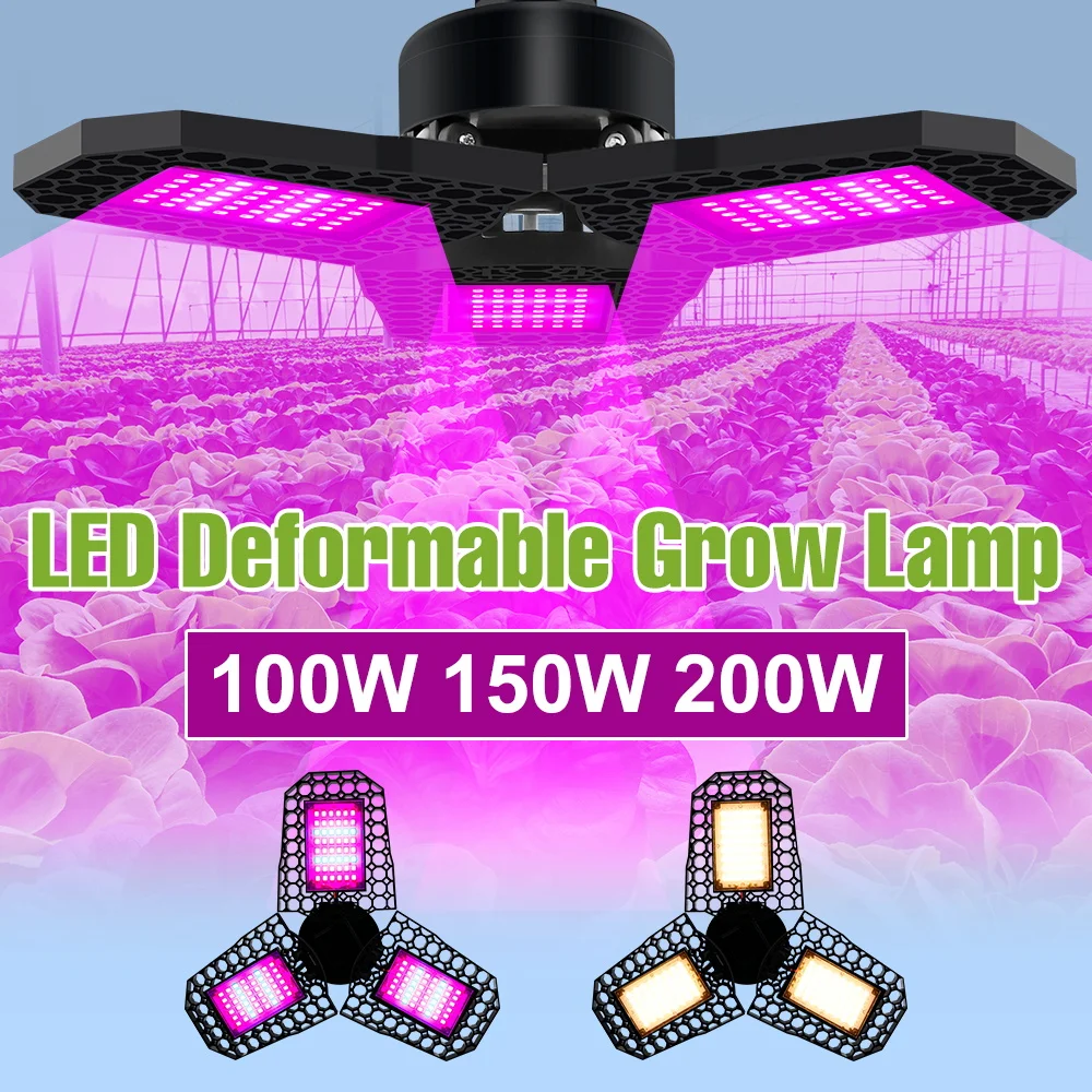200 W LED-Vollspektrum-Wachstumslampe, E27, faltbar, für den Innenbereich, Pflanzenfülllicht, Gewächshaus, Zelt, Gemüse, Blume, Hydrokultur-Anbauslampe Image