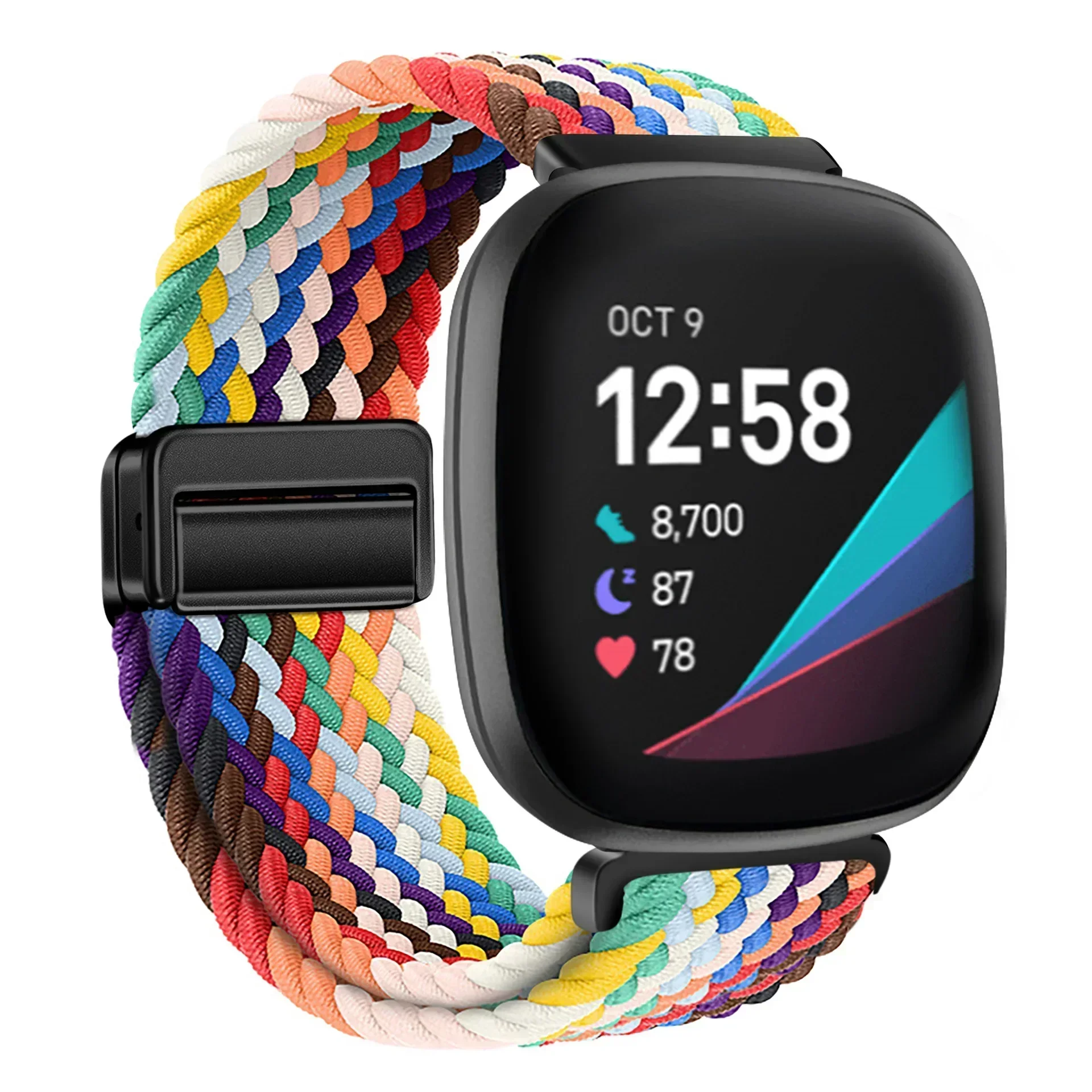 Geflochtenes Nylonarmband für Fitbit Versa 4/3, Metall-Magnetknopf, verstellbares Armband, Armband für Fitbit Sense 2-Band-Zubehör Image