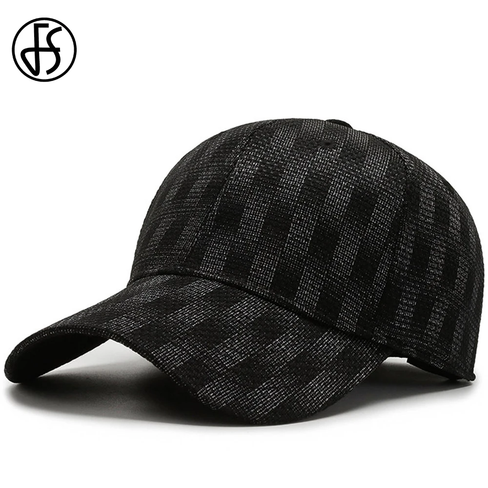 FS Vintage Schwarz-Graue Britische Karierte Baseballkappen für Männer Baumwolle Luxus Damen Elastische Hüte Markendesigner-Kappe Casquette Homme Image