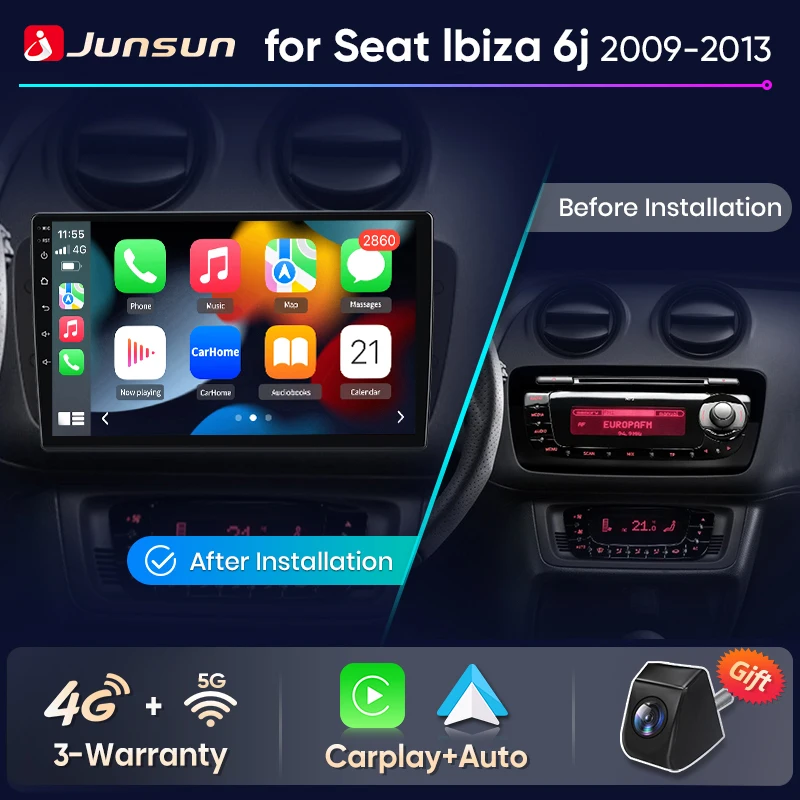 Junsun Kabelloses CarPlay Android Auto Autoradio für Seat Ibiza 6j 2009-2013 WiFi Multimedia GPS-Navigation 2din Haupteinheit Stereo Image