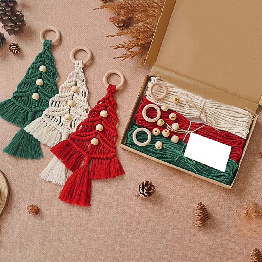 3 Stück/Set Makramee gewebter Weihnachtsbaum-DIY-Set, Weihnachts-Bastel-Geschenkset, sehr gut geeignet für Familie und Freunde, perfekte Weihnachtsgeschenke Image