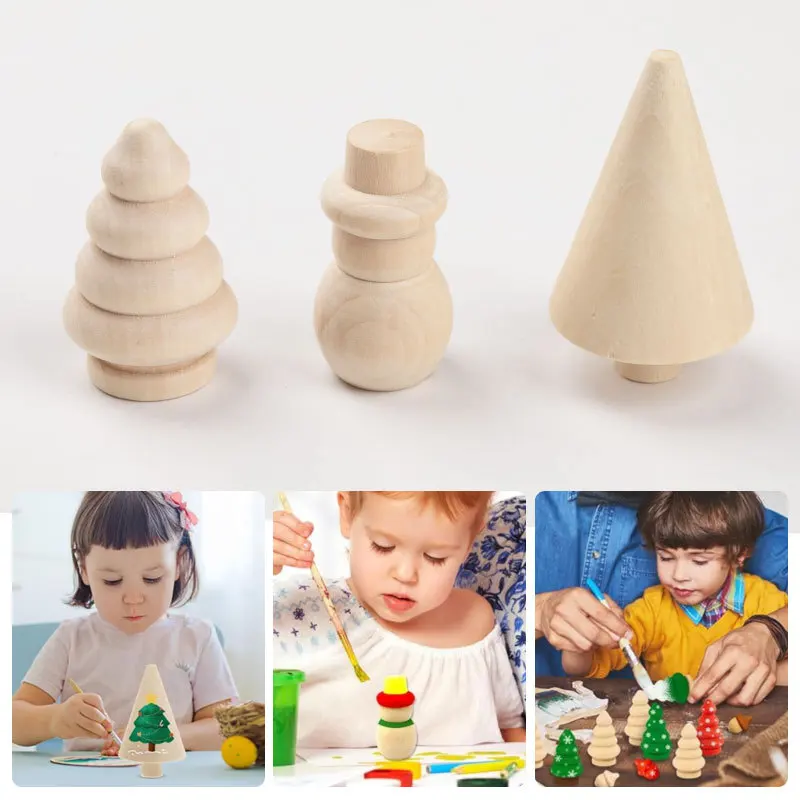 Unvollendete Holz DIY Baum bemalt Handwerk DIY leere Eichel leere Malerei Spielzeug Miniatur Weihnachten liefert Dekoration Kinder Geschenk Image