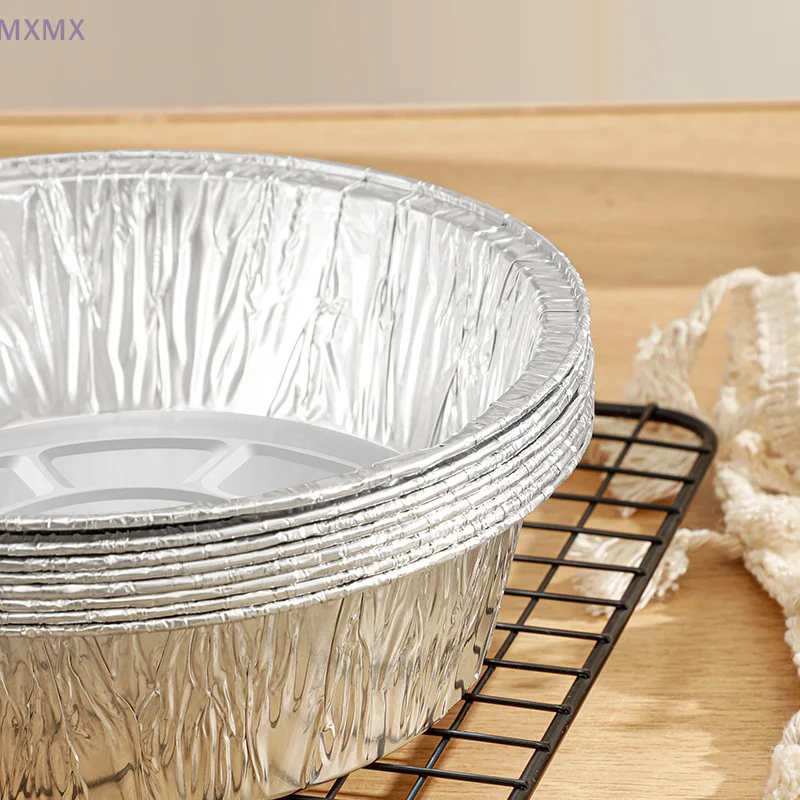 {MX} 10 Stücke 20 CM Luftfritteuse Aluminiumfolie Pfanne Runde/Quadratische Ofen BBQ Tablett Lebensmittelbehälter Küche Ölbeständiges Antihaft-Backwerkzeug Image
