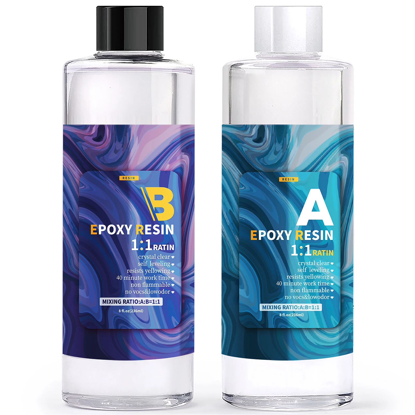 Epoxidharz-Set, Verhältnis 1:1, kristallklar, Hochglanz-Finish, blasenfrei, geruchlos, ungiftig, nicht brennbar mit Handschuhen, Stic Image