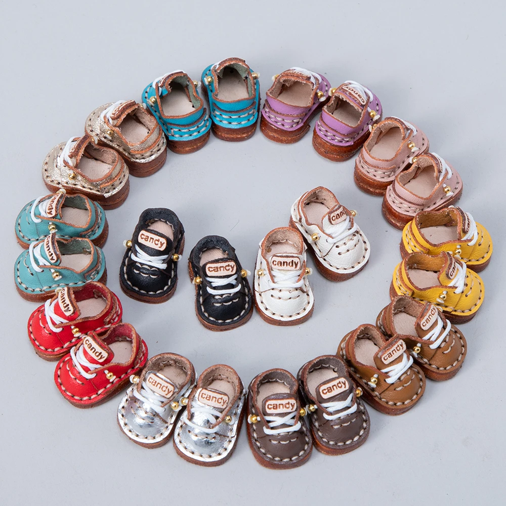 Ob11 Puppe handgemachte Rindsleder Schuhe Puppe Rindsleder Candy flache Freizeitschuhe mit Schnürsenkel für Ob11, Obitsu 11, Molly, Gsc, 1/12 BJD