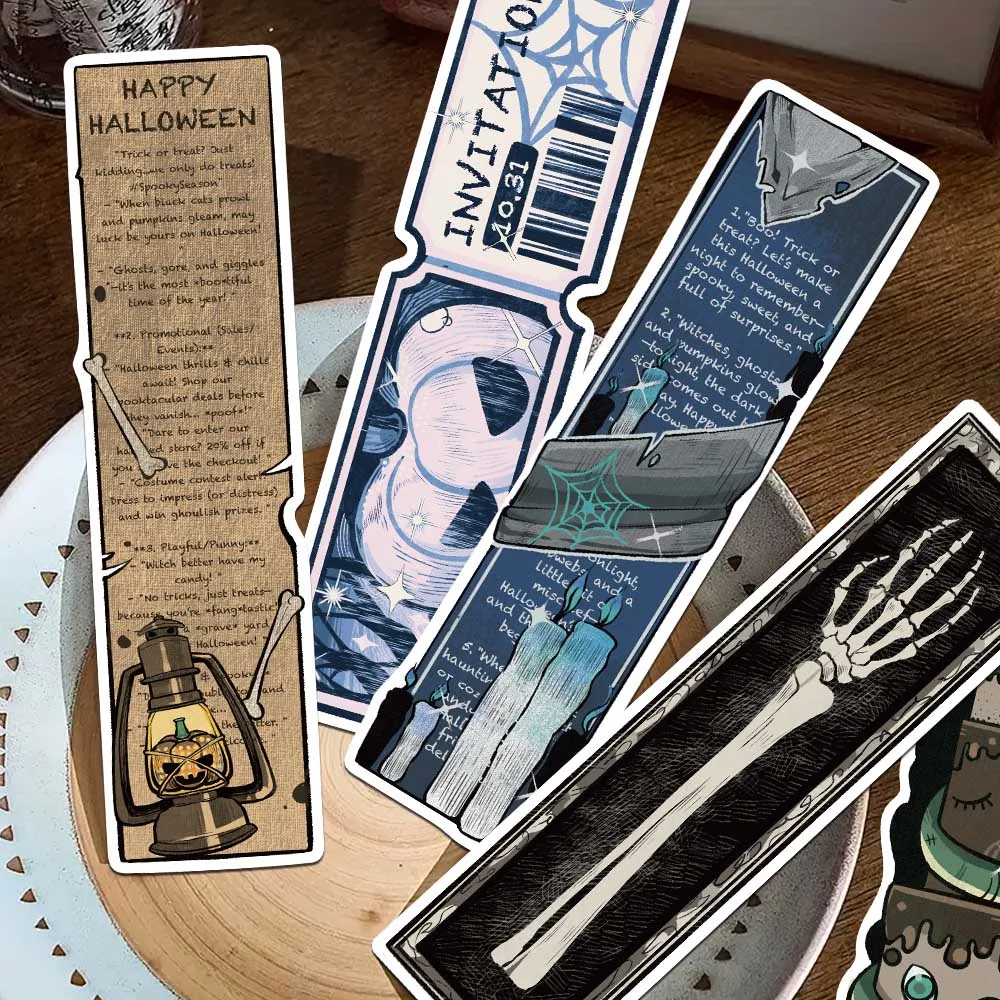 30 Stück Halloween-Kürbis-Geist-Lesezeichen, Leseseiten, Bücher, beschriftet, für Studenten, Schreibwaren, DIY, ästhetische Lesezeichen Image