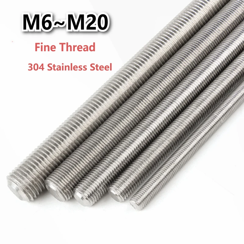 1 Stück/Lot M6-M20 Vollgewindete Feingewindestangen, Schrauben, Stangen, Vollmetrische Gewindestangen, Wellenstangen aus 304 Edelstahl, L=250mm Image