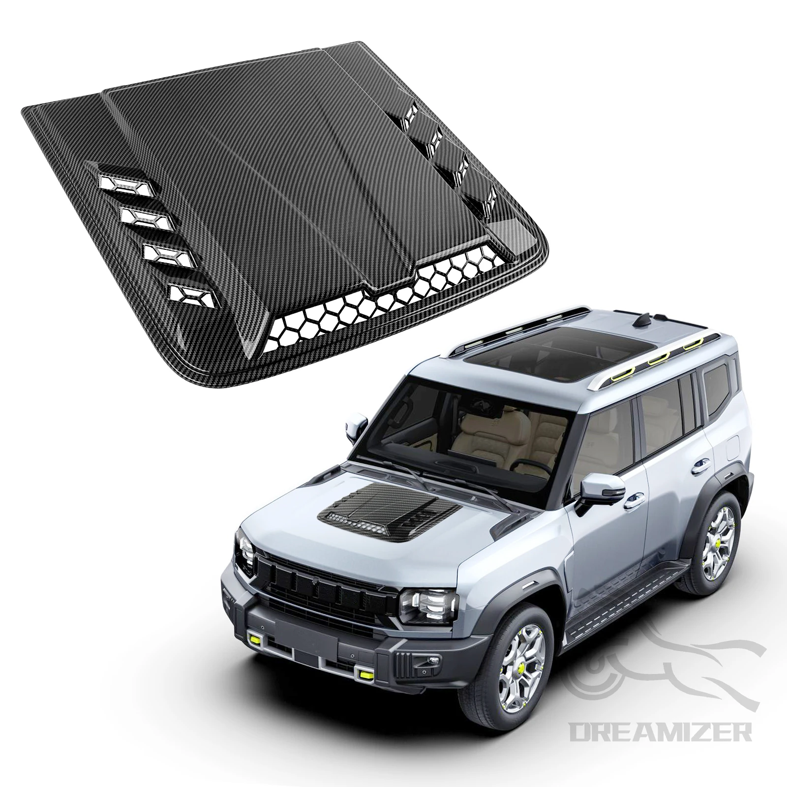 Universal Auto Luftstrom Dekorativ Für Camaro Mustang Challenger Schwarz Carbon Look Hood Scoop Auto Tuning Hood 18,9 "x 14,17" Image