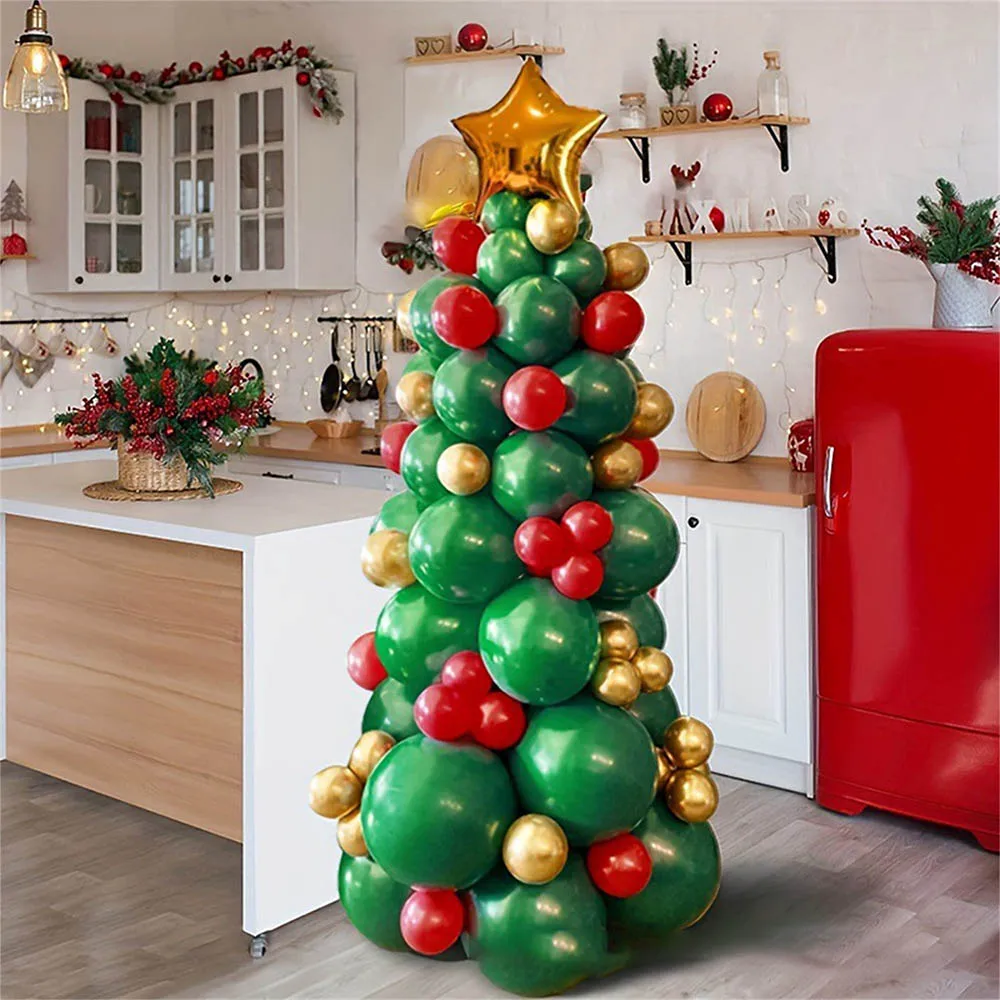 1set Kreative Weihnachten Baum Dekoration Grün Rot Gold Ballon Mit Gold Sterne auf top Weihnachten Party Dekorationen Weihnachten DIY geschenke Image
