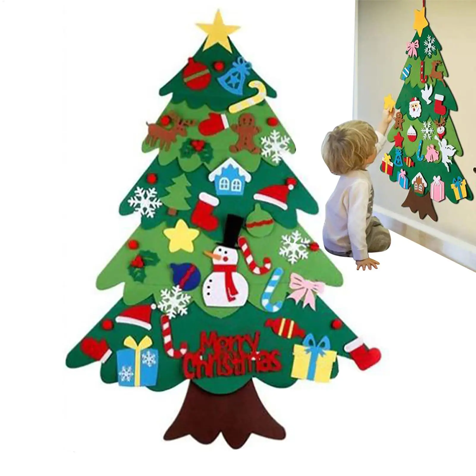 Filz-Weihnachtsbaum für Kinder, saisonales Party-Dekorationsset, DIY Filz-Weihnachtsbaum-Dekoration für Zuhause, Wohnung, Wohnzimmer, Schlafzimmer Image