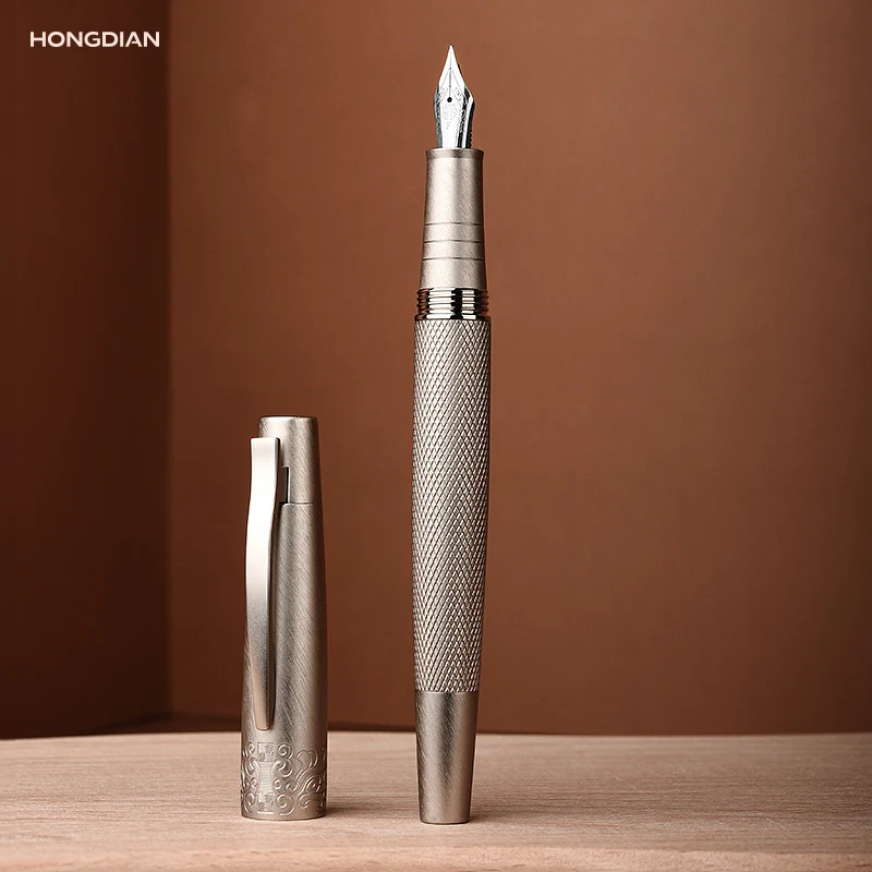 LT Hongdian Gentian Limited 6013S Gravierbarer Kunst-Füllfederhalter mit gebogener Spitze, Kalligraphie-Geschenk, austauschbare Patrone, Retro-Unisex-Stift Image