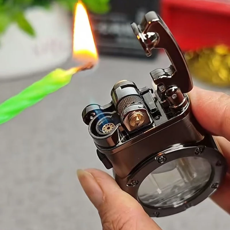 Metall Dual Feuer Arm Feuerzeug Outdoor Winddicht Transparent Fenster Aufblasbare Dual Feuer Umwandlung Tragbare Feuerzeug männer Geschenk Image