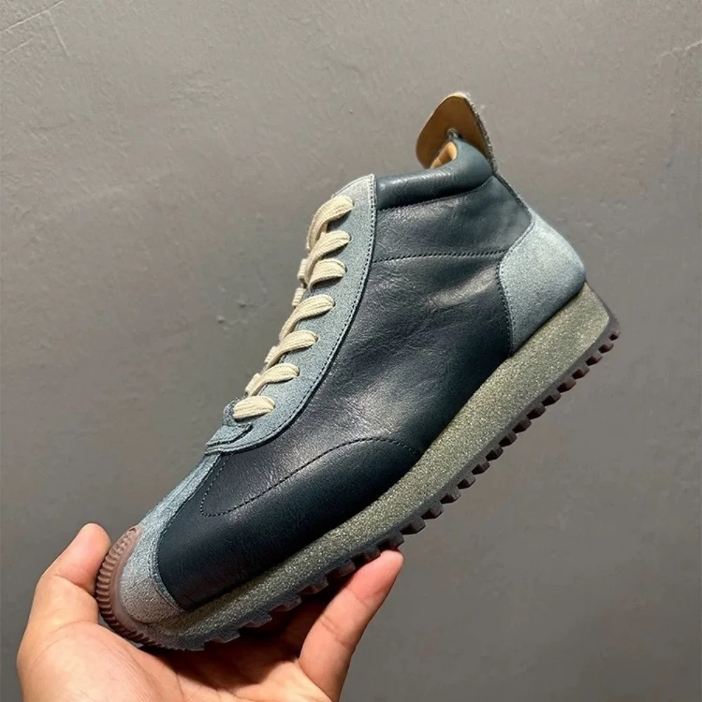 QHCCID Handgefertigte High-Top-Schuhe aus Rindsleder, bequeme Plateau-Sneaker, modische aktive Herrenschuhe