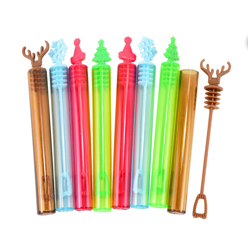 12Pcs Weihnachten Mini Blase Zauberstab Bunte Schneeflocke Weihnachten Baum Seife Rohr Leere Flasche Neue Jahr Navidad Natal Party Gefälligkeiten dekore Image
