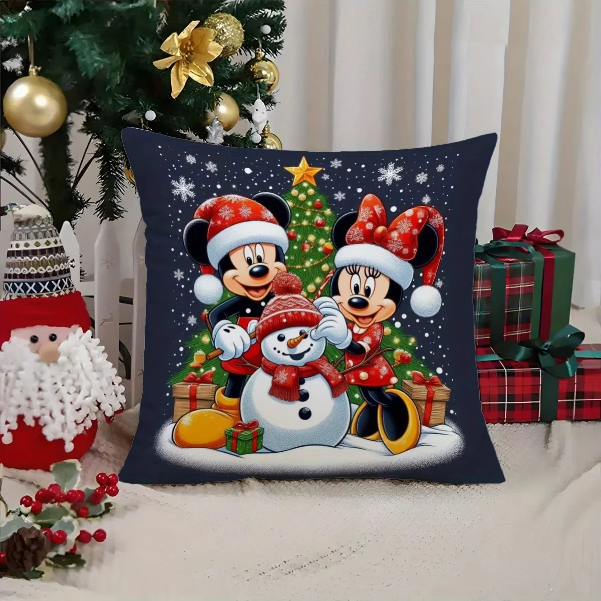 Disney Mickey Minnie Weihnachten Abenteuer Kissenbezüge Dekorative Hause Doppelseitiger Druck Quadratisches Kissen Wohnzimmer Kissenbezug Image